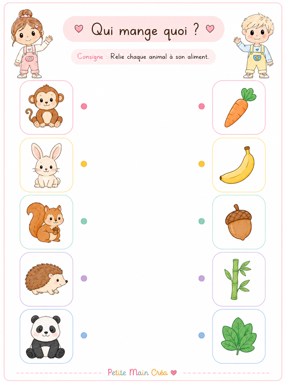 Relie les animaux a leur nourriture - PDF